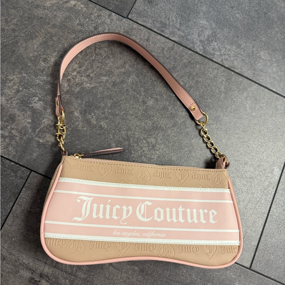 Juicy Couture Pink and Tan Canvas Shoulder Bag